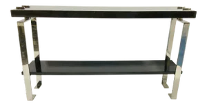 Modern Lacquered Espresso Wood and Chrome Finished Console Table