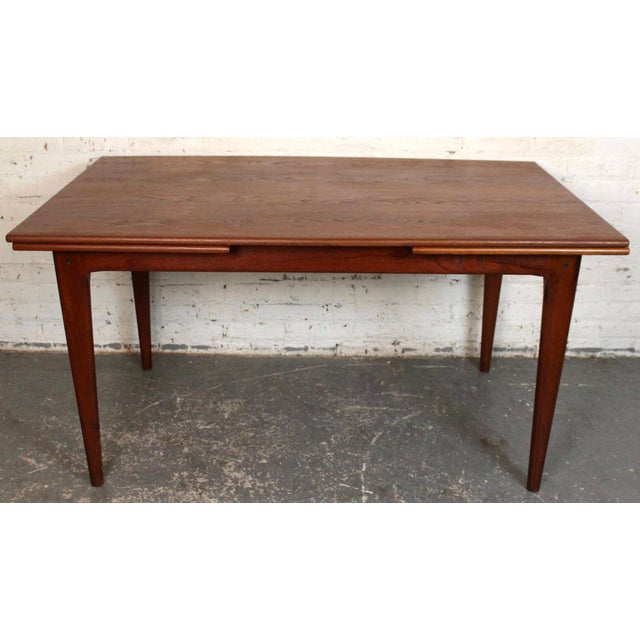 Brown Mid-Century Modern Teak Dining Table With Pullout Leaves For Sale - Image 8 of 13