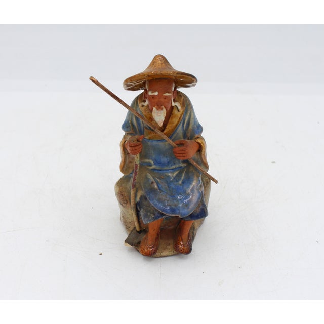 Chinese 1891-1911 World's Fair Souvenir Seated Elder Farmer Mud Man Figure For Sale In Raleigh - Image 6 of 6
