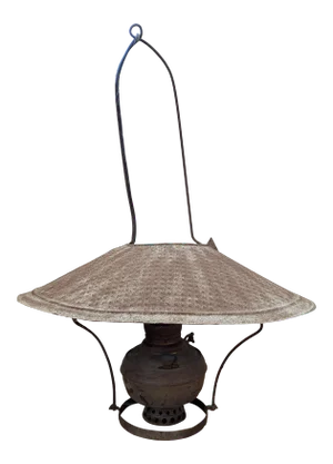 Vintage Electrified Brass Hanging Oil Lamp