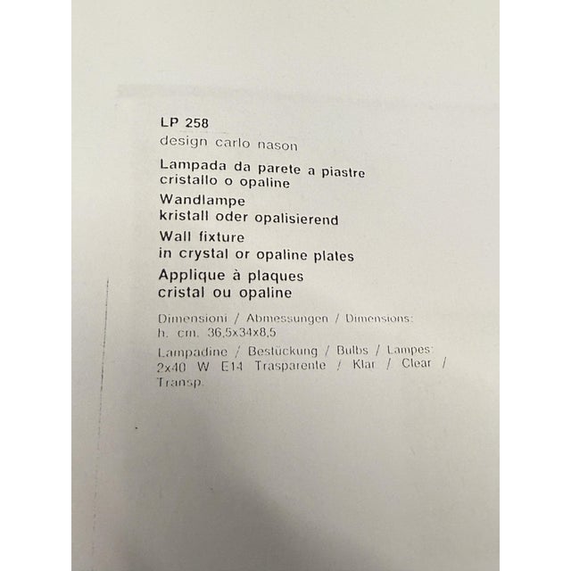 Model LP258 Wall Lights by Carlo Nason for Mazzega, 1970s, Set of 2 For Sale - Image 10 of 18