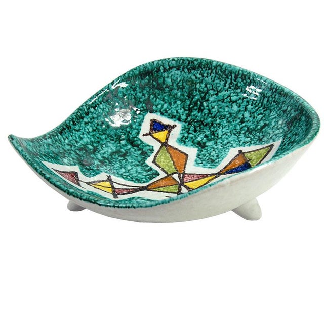Italian Hand-Painted Glazed Tripod Dish, 1960s For Sale - Image 10 of 10