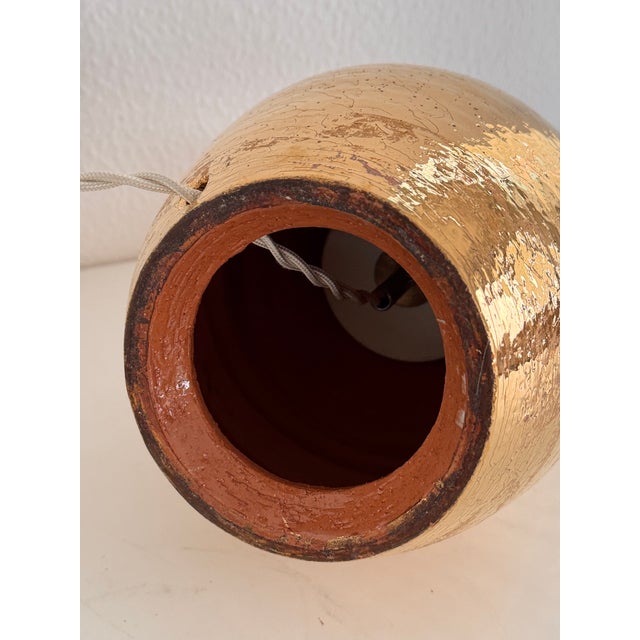 Mid-Century Italian Ceramic and Gold 24k Metallic Table Lamp by Aldo Londi for Bitossi, 1970s For Sale - Image 12 of 14
