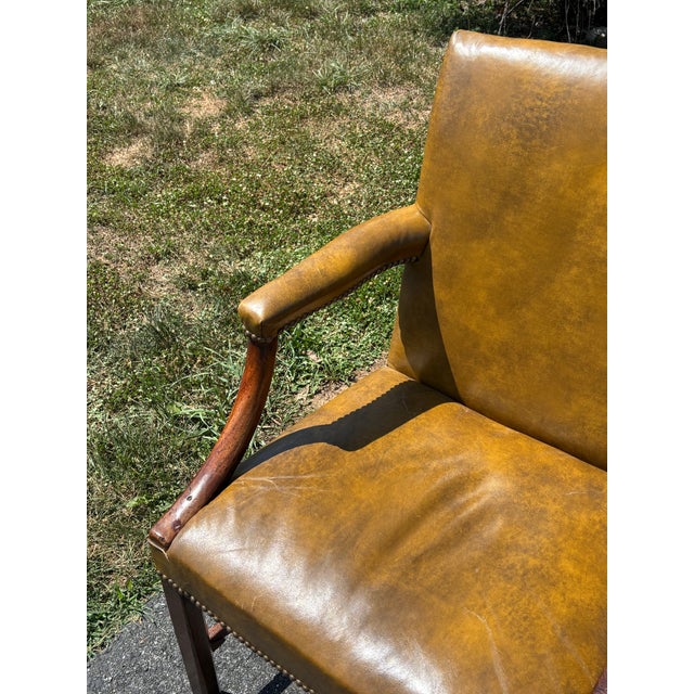 Late 19th Century Very Fine 19th C. Georgian Style Leather Arm Chair in Ochre / Mustard / Green For Sale - Image 5 of 18