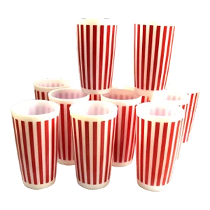 Vintage Hazel Atlas Red Striped Milk Glass Tumblers - Set of 12