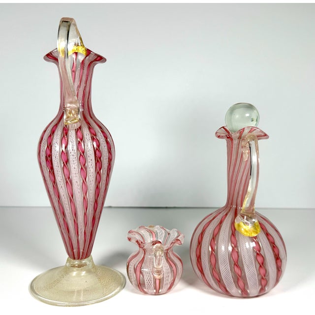 Collection of Three Murano Venetian Glass Pieces for your consideration. Mid-20th Century, Italy. The three pieces are...