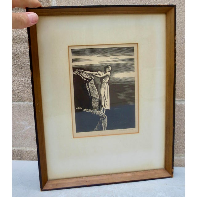 Art Deco Rockwell Kent Girl on a Cliff Signed Print 1930 For Sale - Image 3 of 7