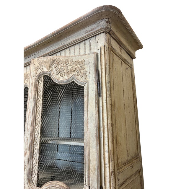 Antique French Provincial Painted Armoire With Wire Doors For Sale - Image 10 of 13