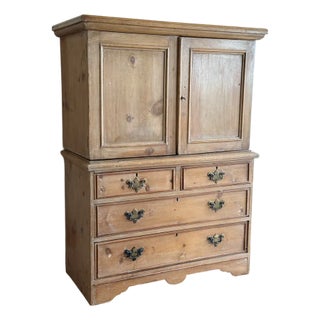 Petite Antique English Pine Linen Press For Sale