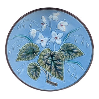German Majolica Flowers Plate, Circa 1900 For Sale