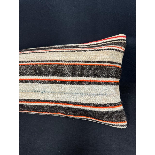 Turkish Hemp Pillow Cushion Natural Beige Black Cushion Cover 14x40 For Sale - Image 4 of 4