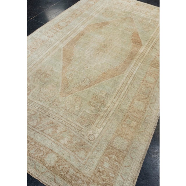 Turkish Vintage Rug Faded Mint & Soft Terracotta Handwoven Wool Rug 5'5" X 9'4" For Sale - Image 4 of 10