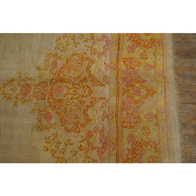 Stunning Ivory Field Color Intricate Geometric Design Antique Oushak Turkish Rug For Sale - Image 11 of 12