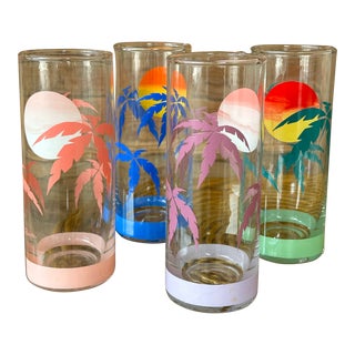 Vintage Coastal Old Florida Tall Glasses by Panache-Set of Four For Sale