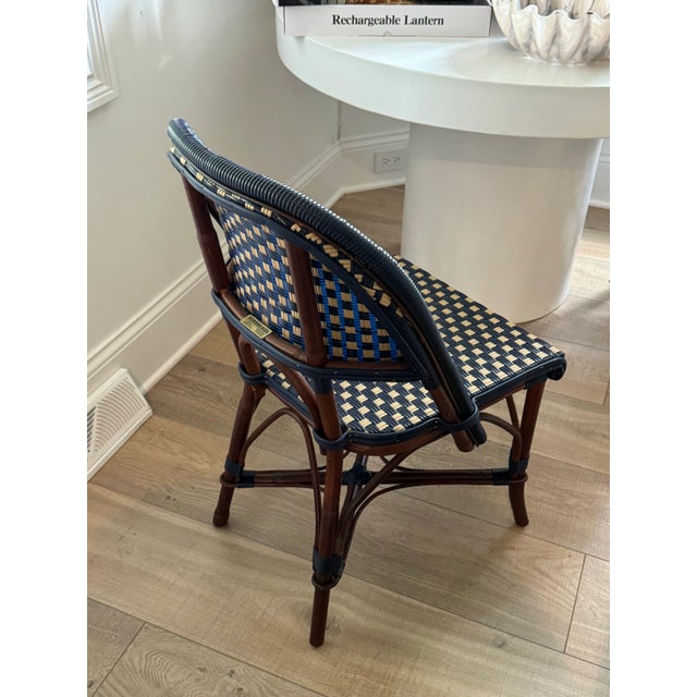 2020s French Bistro Café Side Chair, Navy & Gold Rattan Weave For Sale - Image 5 of 5