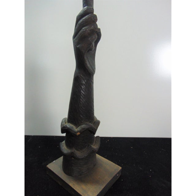 Mid-Century Modern Mid-Century Folk Art Carved Hand Candlestick For Sale - Image 3 of 7