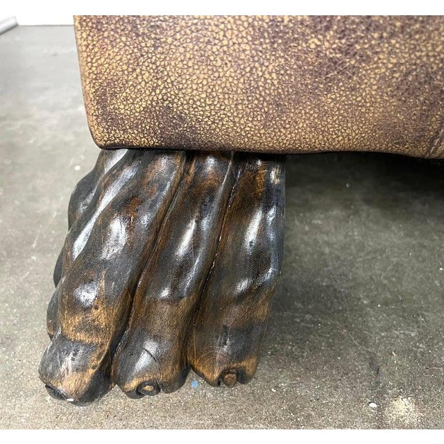 Brown Vintage Distressed Leather Sofa With Lion Paw Feet For Sale - Image 8 of 16