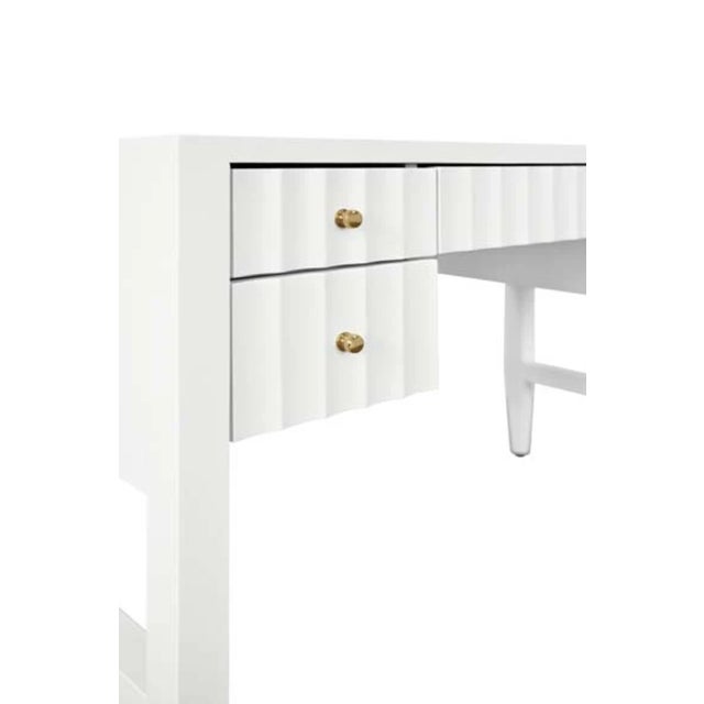 White Matthew Izzo Home Franklin Matte White Fluted Five Drawer Writing Desk For Sale - Image 8 of 10