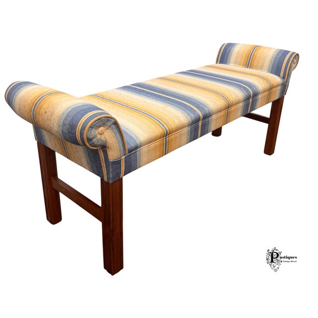 Wood Vintage Traditional Chippendale Style Mahogany Frame Upholstered Bench For Sale - Image 7 of 8