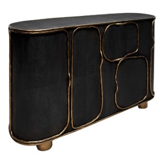 Buffet in Black Shagreen With Bronze Patina Brass Detail by R&y Augousti For Sale