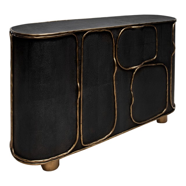 Buffet in Black Shagreen With Bronze Patina Brass Detail by R&y Augousti For Sale