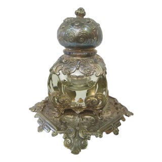 Early 20th Century Slver-plate & Crystal Inkwell For Sale