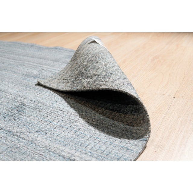Contemporary 10x14 Para Elena Blue Solid Open Field Handmade Wool Carpet Rug For Sale - Image 3 of 5