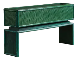 Large Green Planter with Bamboo Legs and Vienna Straw, 1980s