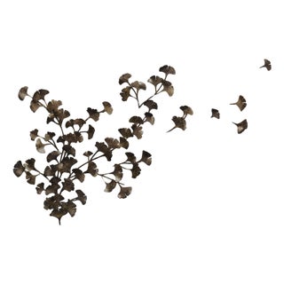 Gold Rubbed Black Ginkgo Wall Sculpture For Sale