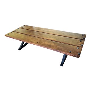 Monumental Rustic Reclaimed Coffee Table on Iron Legs For Sale