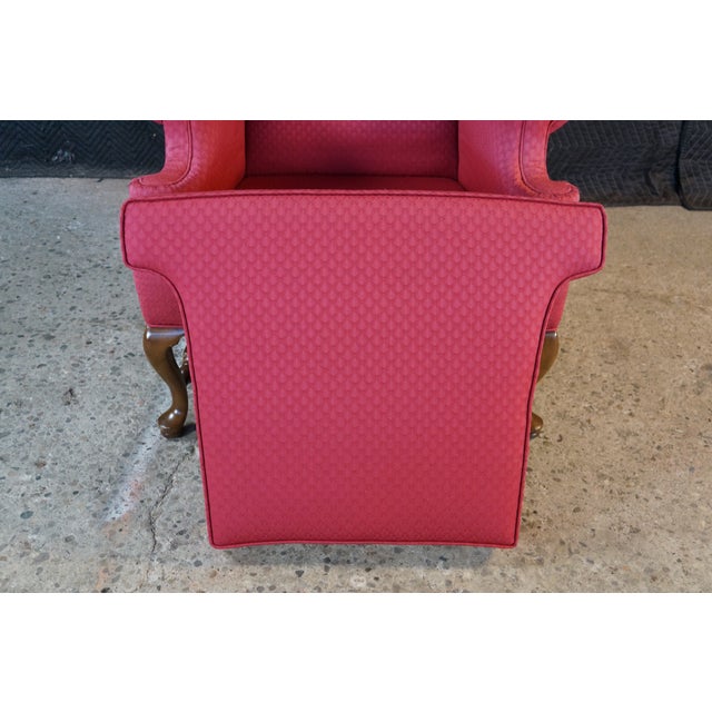 Vintage Queen Anne Style Mahogany Wingback Club Library Accent Arm Chair Red For Sale - Image 10 of 18