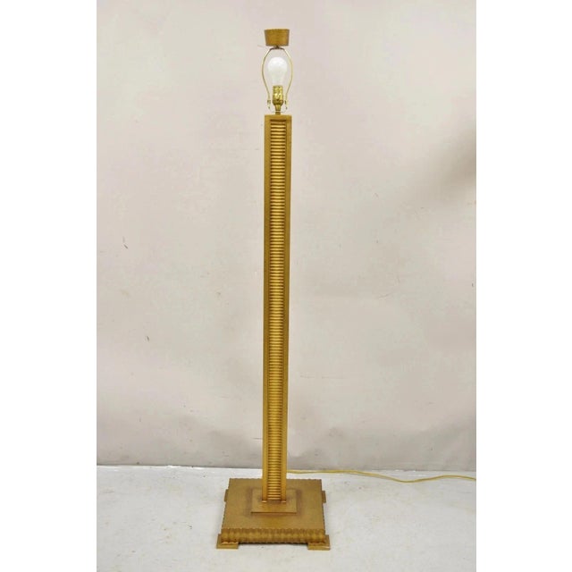 Modern Decorator Fine Art Lamps Gold Gilt Metal Skyscraper Modern Floor Lamps - A Pair For Sale - Image 3 of 12