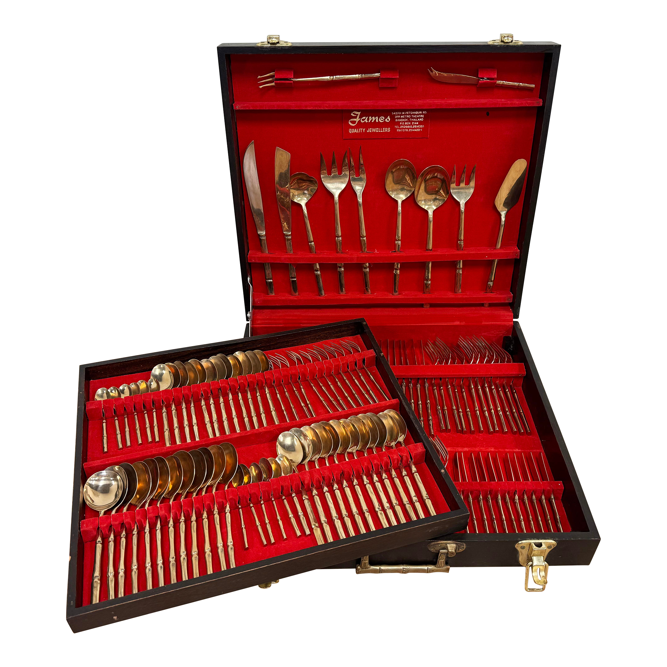 Vintage Faux Bamboo Nickelbronze Flatware - Set of 143 | Chairish