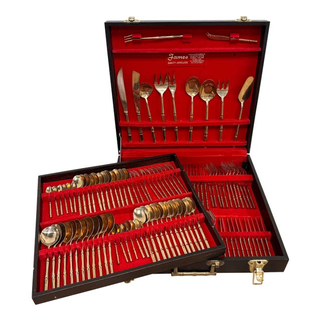 Vintage Faux Bamboo Nickelbronze Flatware - Set of 143 For Sale