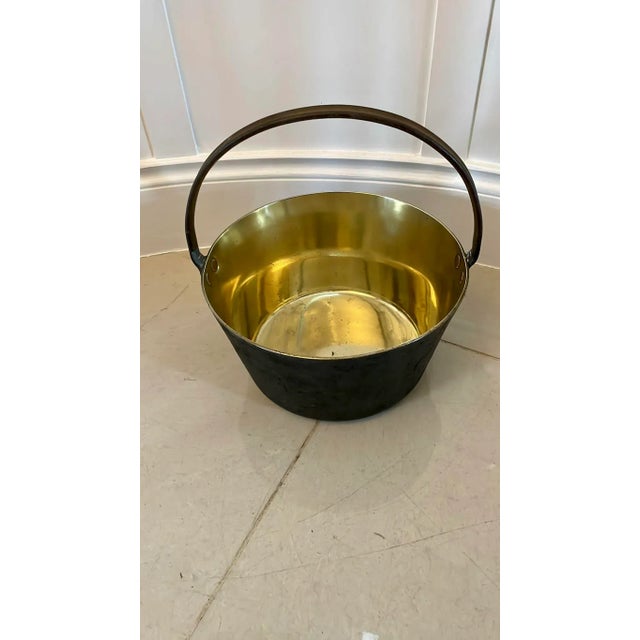 Large antique Victorian quality brass pail with original iron handle. In wonderful original condition. H 16 x W 29.5 x D...