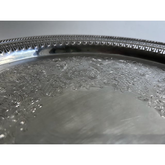 Mid 20th Century Wm Rogers Larger Silver Plate Round Serving Tray For Sale - Image 10 of 18