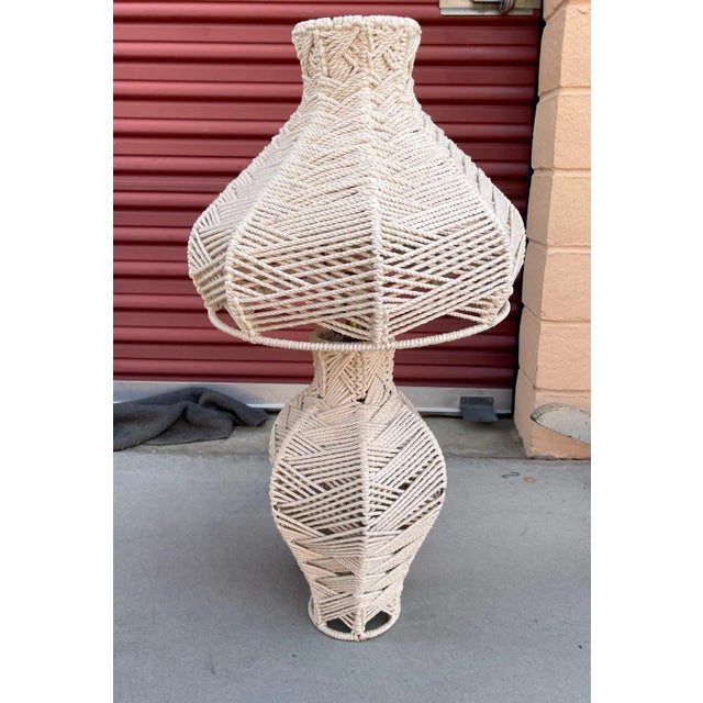 Textile Vintage 1970's Macramé Table Lamp With Shade For Sale - Image 7 of 8