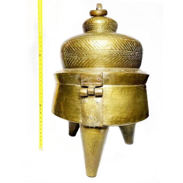 Vintage Hand Made Footed Solid Brass Lidded Vessel For Sale - Image 4 of 8