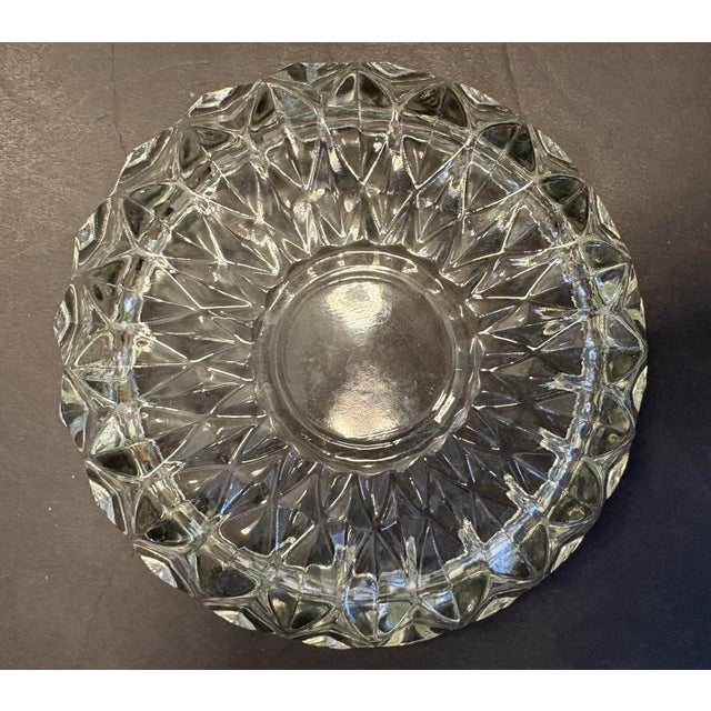 Mid-Century Modern Vintage Mid-Century Pressed Glass Ashtray – Starburst Pattern 1950s Scalloped Glass For Sale - Image 3 of 7