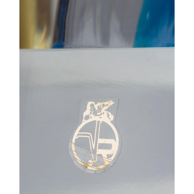 Toso sculpture made in Murano using the sommerso technique. It depicts two abstract forms in clear glass with blue and...