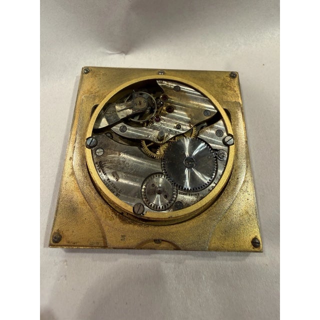 Metal Antique Swiss Art Deco Travel or Desk Clock With Guilloché Enamel For Sale - Image 7 of 15