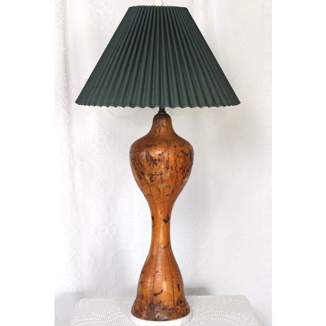 1960s Very Large Burlwood Lamp With Green Pleated Shade For Sale - Image 9 of 13