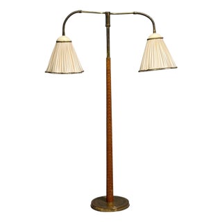 Swedish Modern, Organic Floor Lamp, Brass, Wood, Sweden, 1940s For Sale