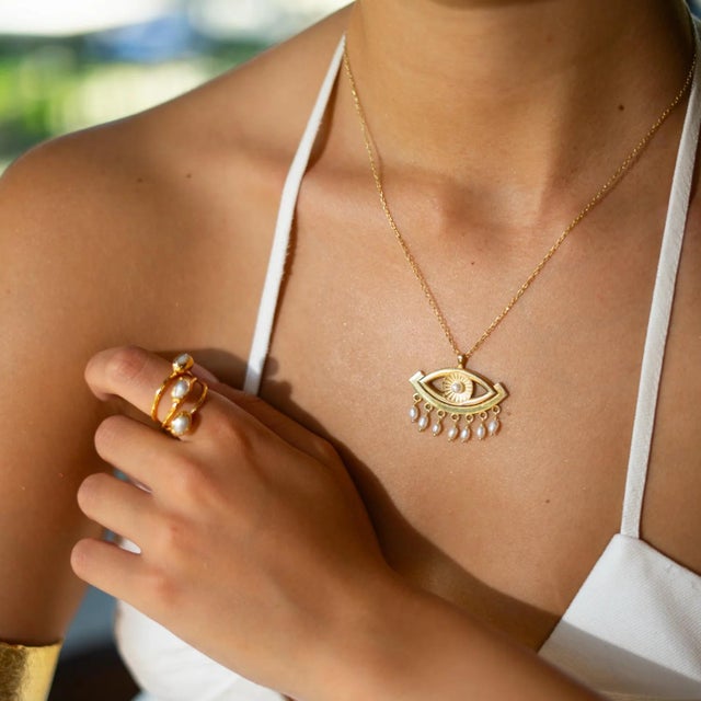 Trio Pearl Harmony Gold Adjustable Ring, Size 8 For Sale - Image 4 of 8