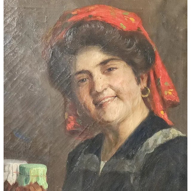 Woman with a Fruit Tray, 1960s, Oil on Canvas For Sale - Image 4 of 5