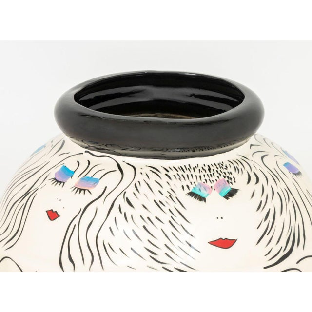 Modern Hand-Painted Ceramic Floor Vase, with female portrait motif, signed "Sancia". 27.75" H x 18" Diameter. Provenance:...
