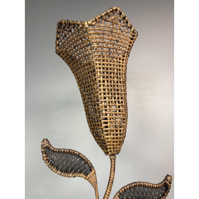 Brown Large Mid-Century French Rattan Wicker Flower Tulip Table Lamp, 1960s For Sale - Image 8 of 16
