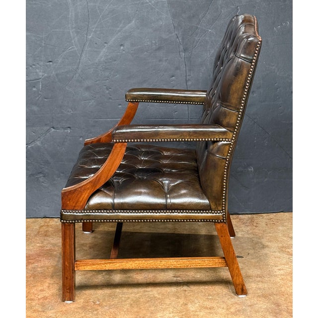 Large Gainsborough Library Armchair of Tufted Leather From England For Sale - Image 4 of 13