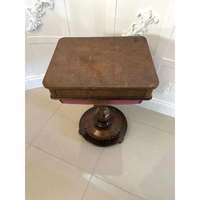 Antique Victorian Burr Walnut Freestanding Sewing Table For Sale - Image 11 of 18