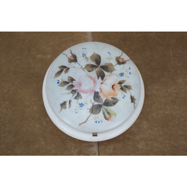 Late 19th Century Antique French Victorian Painted Floral Opaline Glass Vanity Jar Casket 5" For Sale - Image 5 of 14
